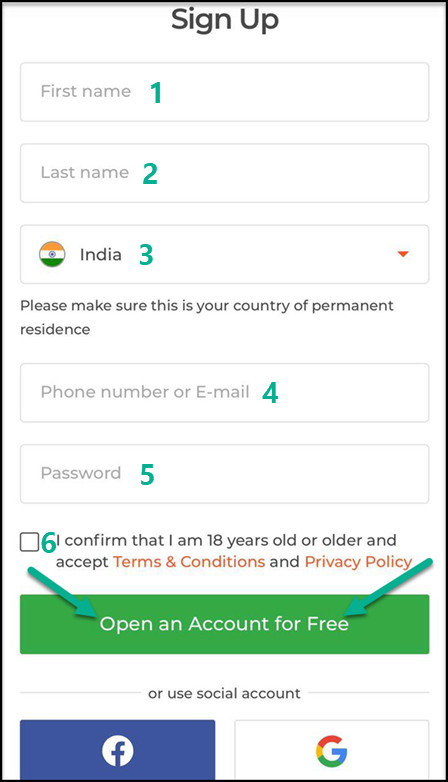 IqBroker - registration form instruction