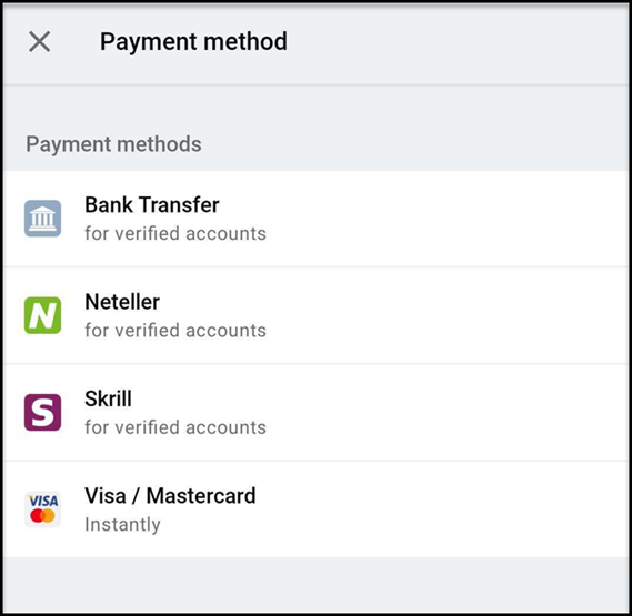 IqBroker android app payment methods