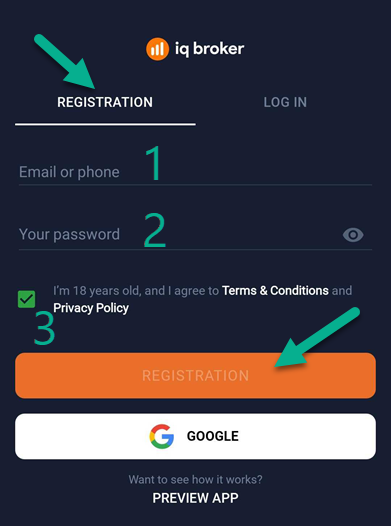 IqBroker android app account registration