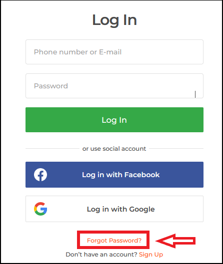 IqBroker Forgot Password Button