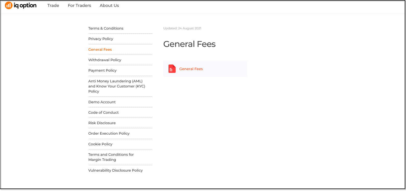 IqBroker General Fees page